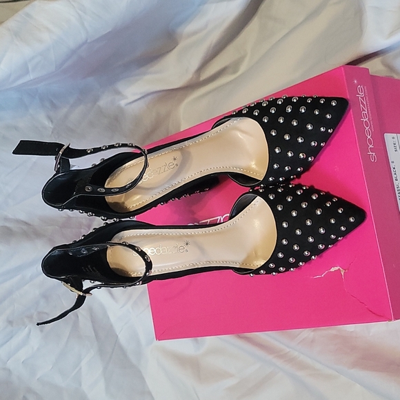 ShoeDazzle Stassi Black Silver Studded Heels - Picture 2 of 6